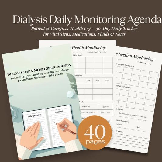 Dialysis Daily Monitoring Agenda / Patient & Caregiver Health Log – 30-Day Daily Tracker for Vital Signs, Medications, Fluids & Notes