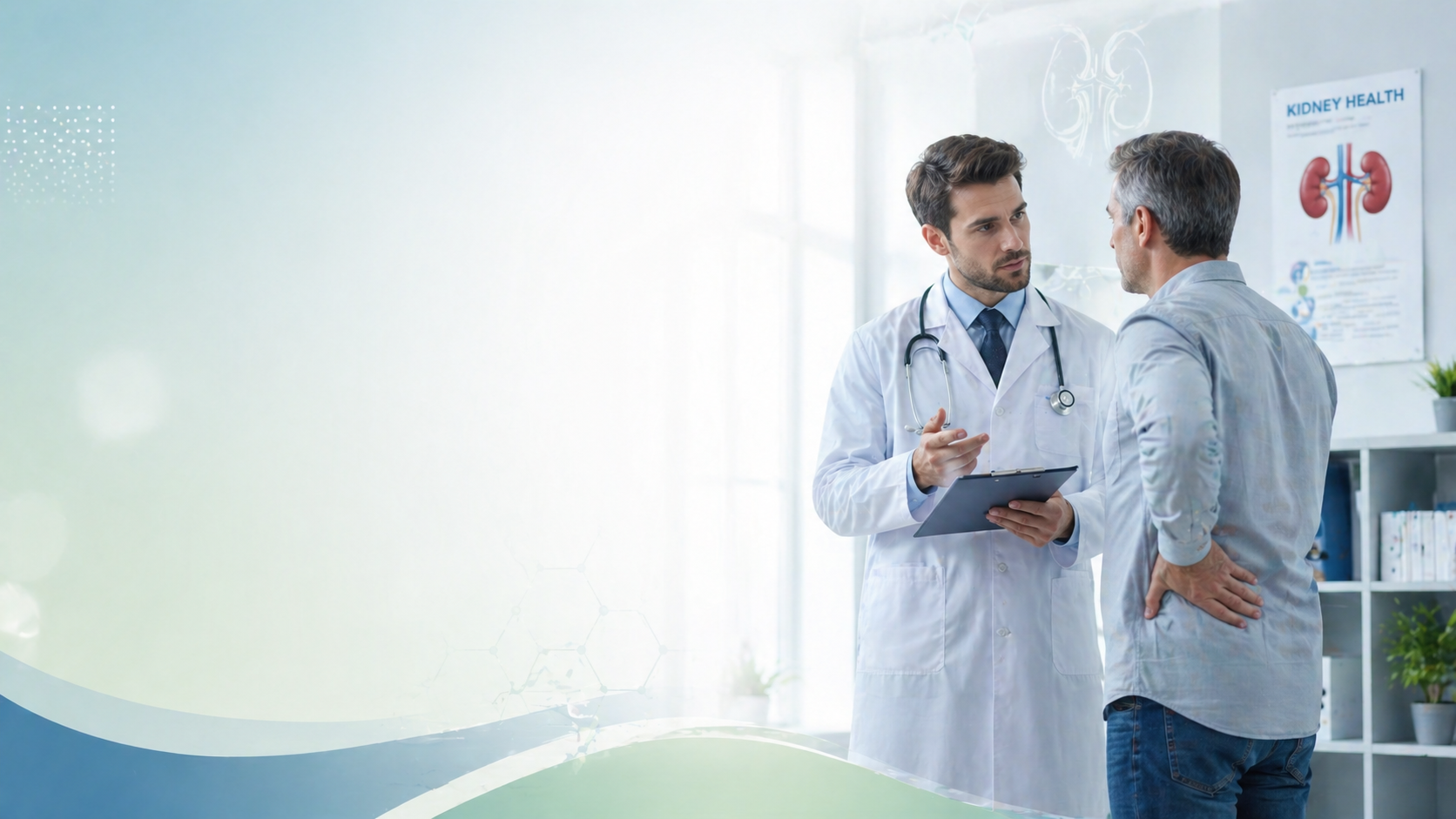 Kidney health consultation between doctor and patient in clinic, medical advice and treatment guidance