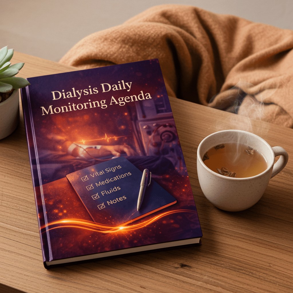 Dialysis Daily Monitoring Agenda / Patient & Caregiver Health Log – 30 - Day Daily Tracker for Vital Signs, Medications, Fluids & Notes - International kidney Health